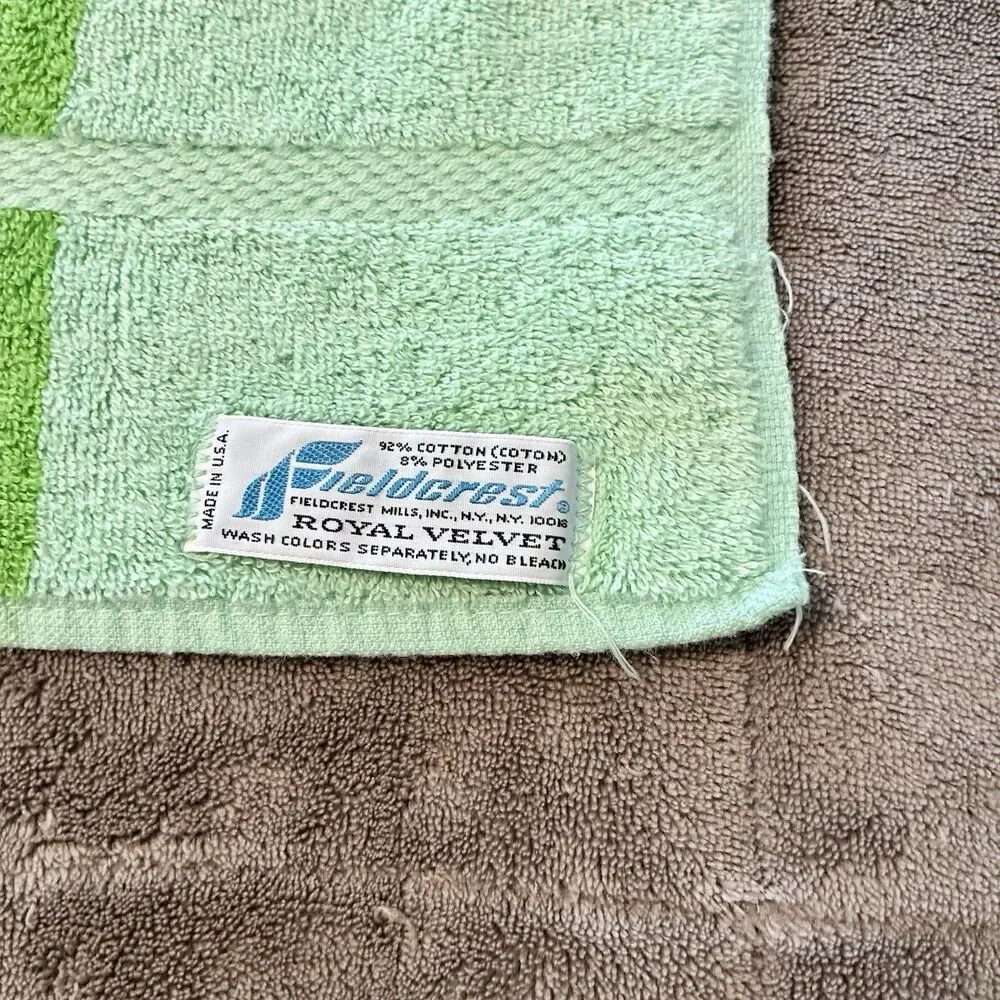 Vintage Fieldcrest Towel Set Green Stripe, 1 Bath, 2 Hand, 3 Pc Royal Velvet